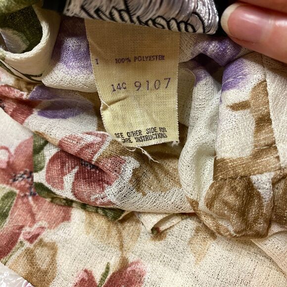 VTG Mynette Women's 14 Dress Sheer Tropical Floral Cream Flutter Sleeve 70's - Picture 13 of 14